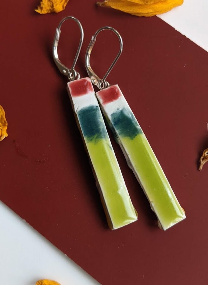 REVERSIBLE Colorful Ceramic Porcelain Bar Earrings