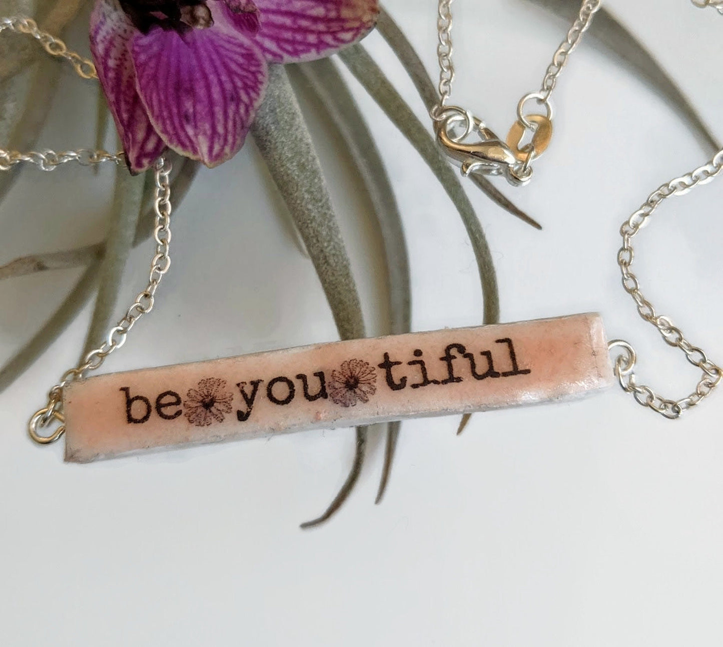 Ceramic Bar Necklace Positive Mindset Affirmation REVERSIBLE Custom Name Necklace 035