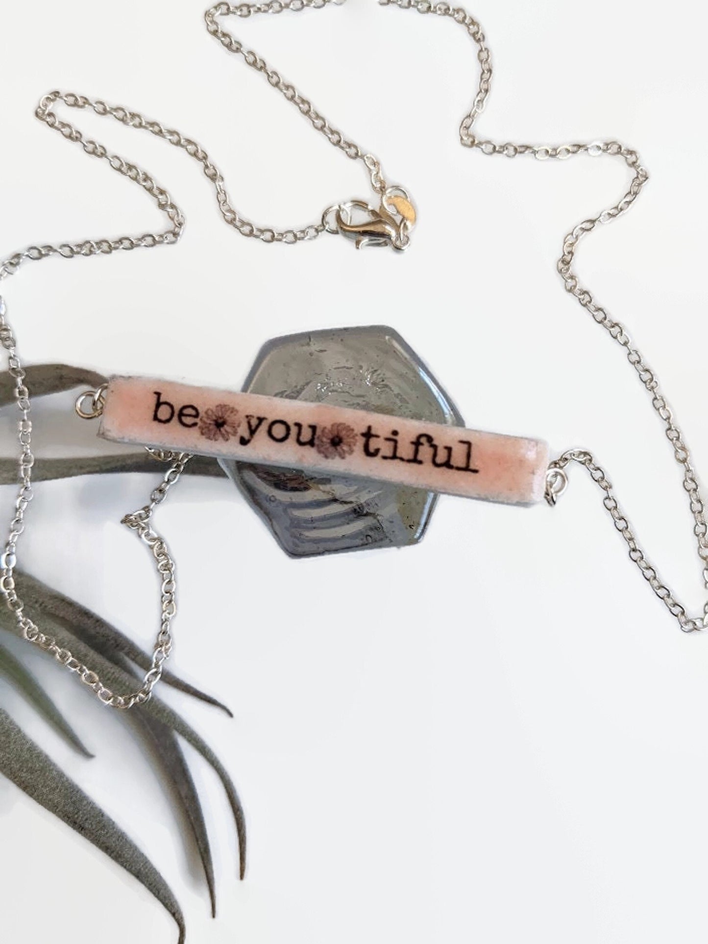 Ceramic Bar Necklace Positive Mindset Affirmation REVERSIBLE Custom Name Necklace 035