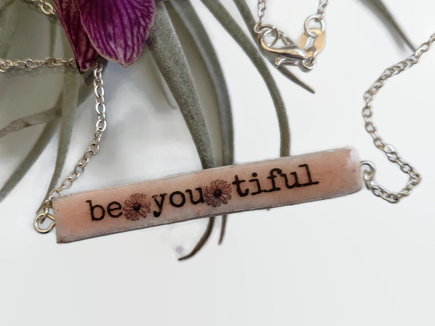 Ceramic Bar Necklace Positive Mindset Affirmation REVERSIBLE Custom Name Necklace 035