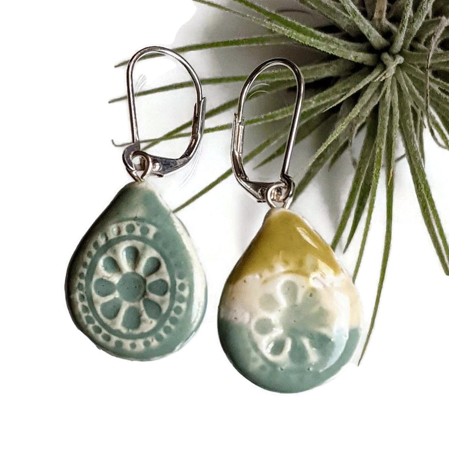 REVERSIBLE Ceramic Tile Teardrop Earrings 045