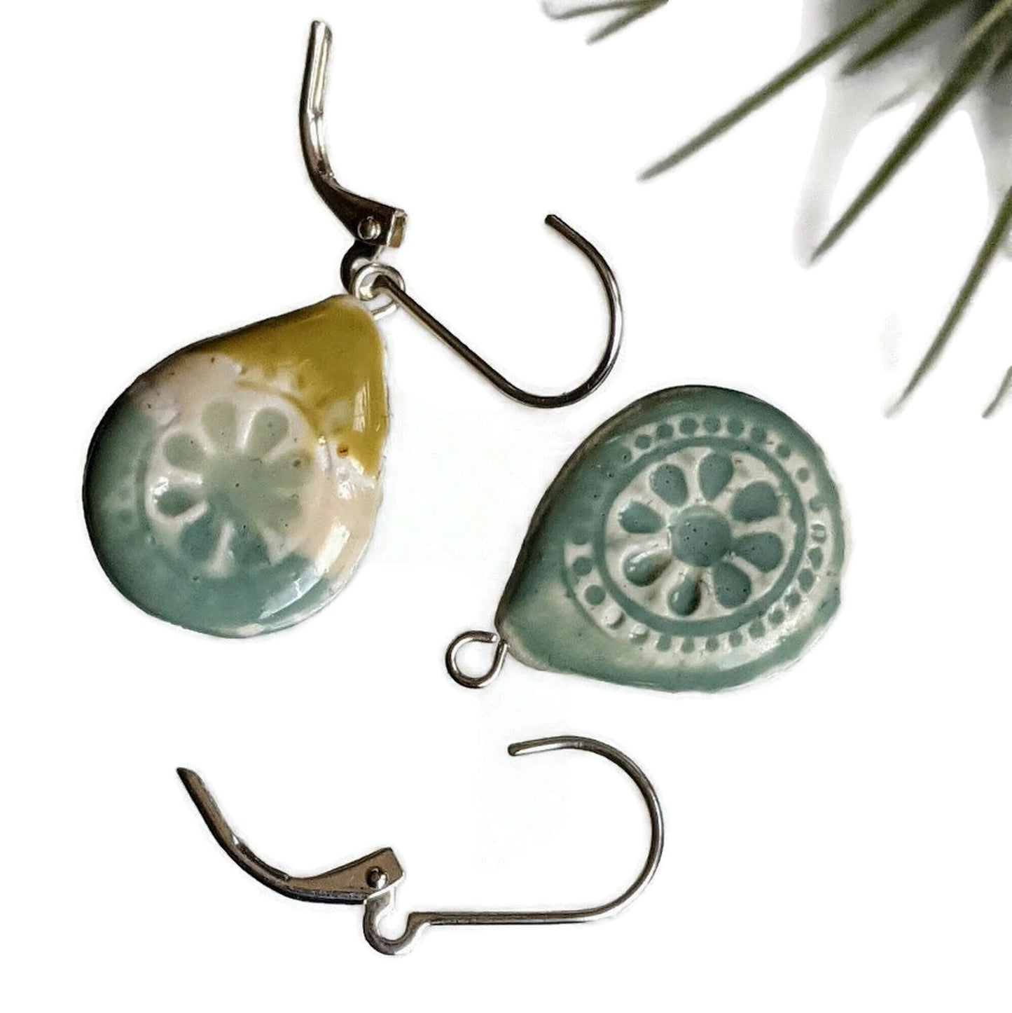 REVERSIBLE Ceramic Tile Teardrop Earrings 045