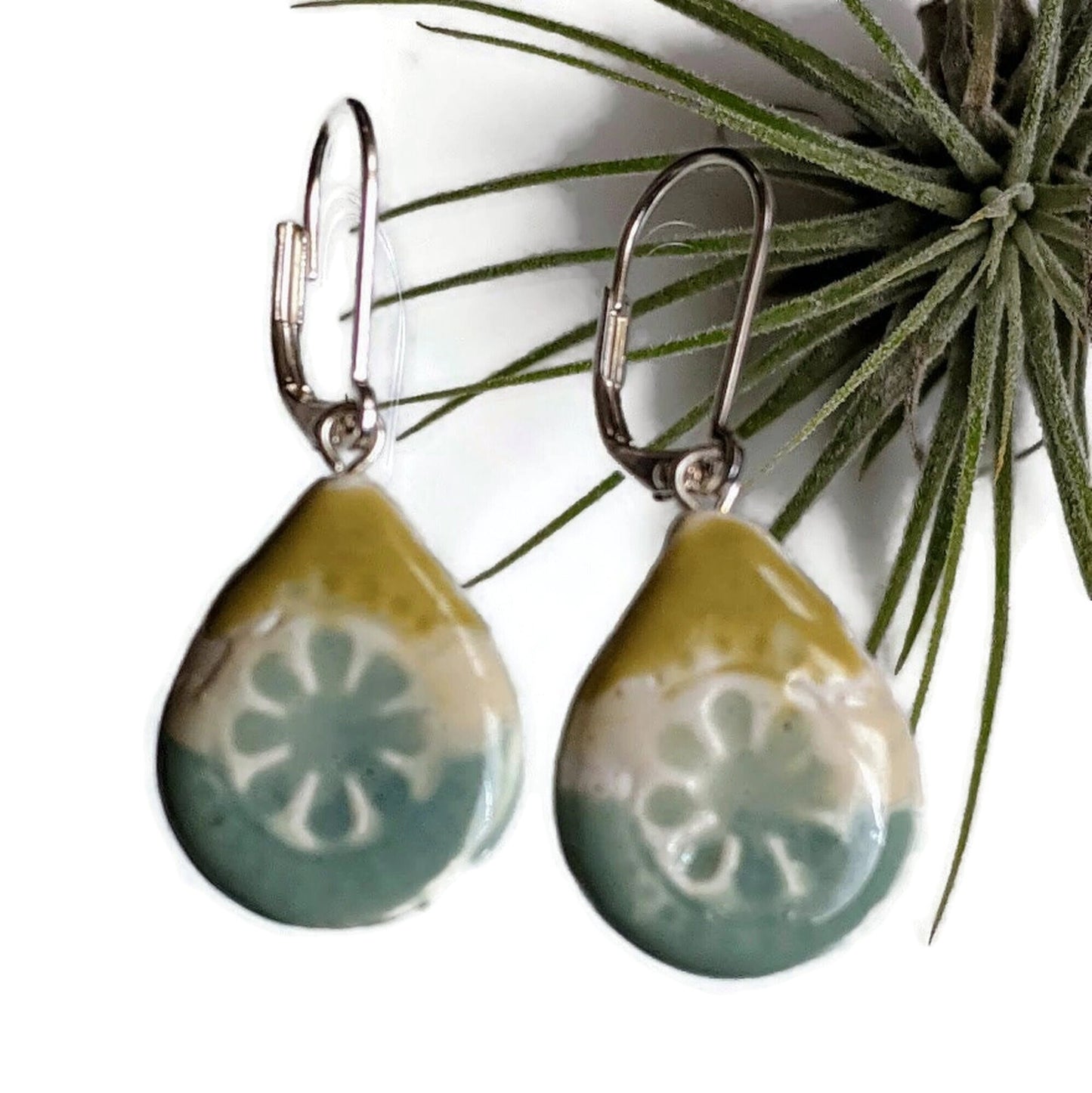 REVERSIBLE Ceramic Tile Teardrop Earrings 045