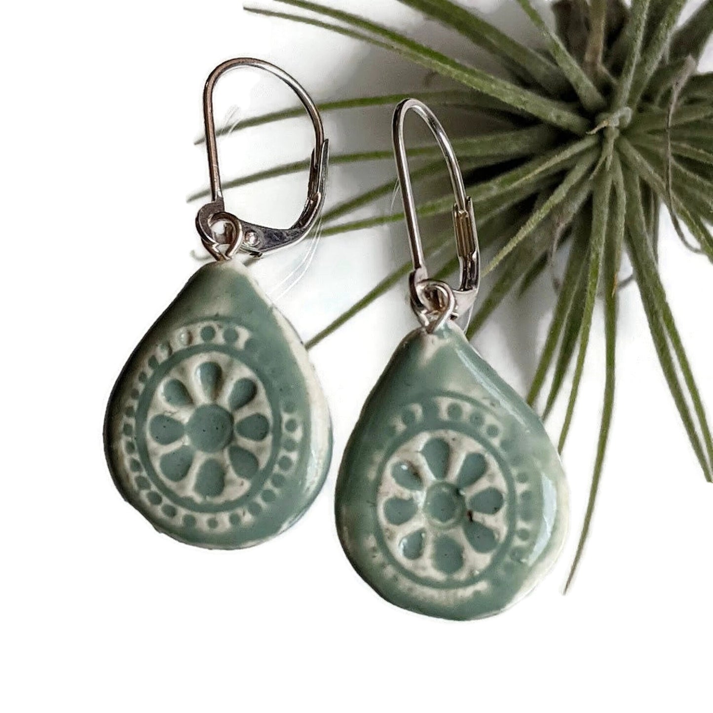 REVERSIBLE Ceramic Tile Teardrop Earrings 045