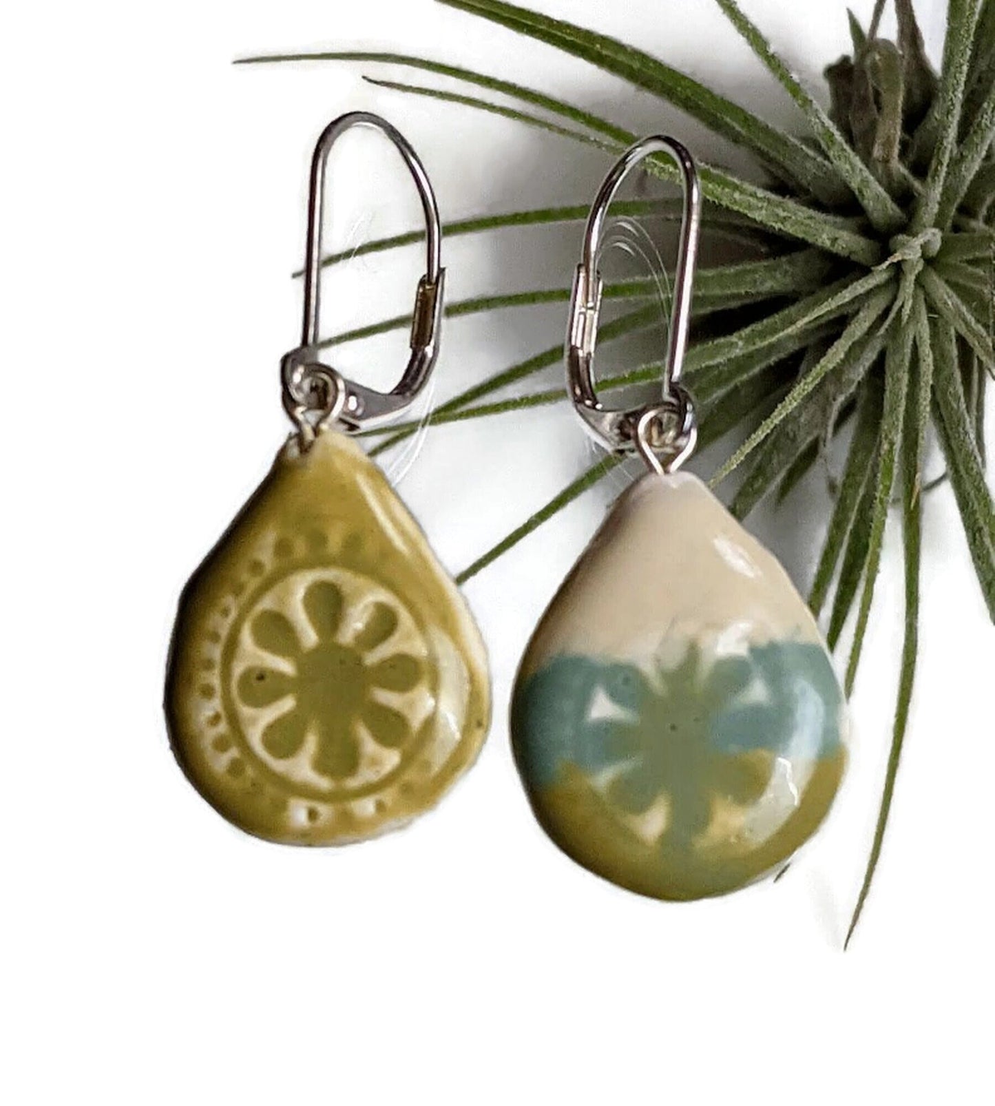 REVERSIBLE Ceramic Tile Teardrop Earrings 047