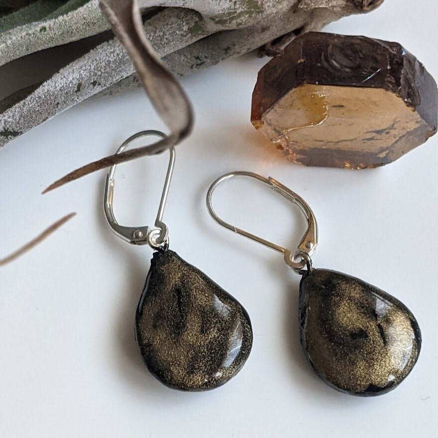 Brass Look Ceramic Teardrop Earrings REVERSIBLE 2 looks in 1 028