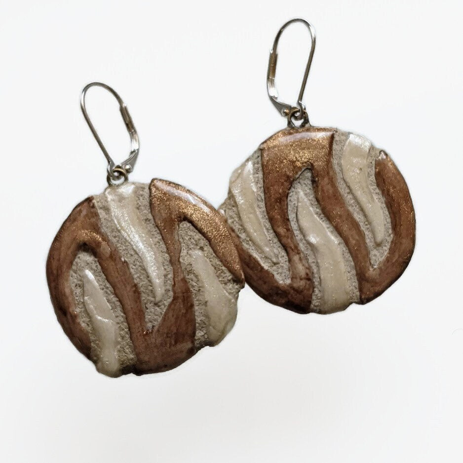 Wavy Striped Clay Earrings - REVERSIBLE Handmade Round Statement Earrings 012