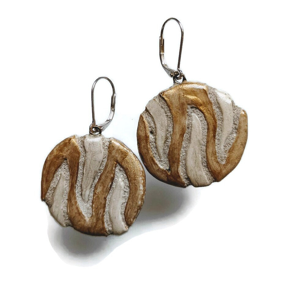 Wavy Striped Clay Earrings - REVERSIBLE Handmade Round Statement Earrings 012