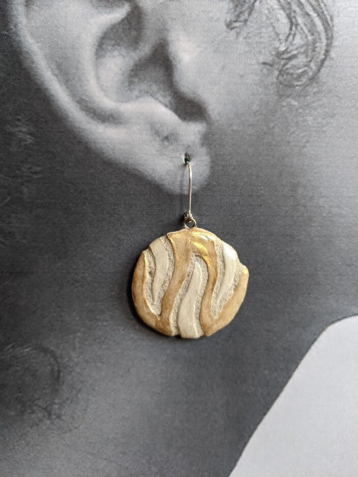 Wavy Striped Clay Earrings - REVERSIBLE Handmade Round Statement Earrings 012