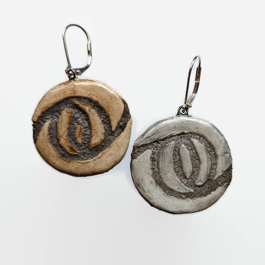 Celestial Mosaic Earrings Handmade REVERSIBLE Ceramic Gold Sun & Silver Moon Statement Earrings 013