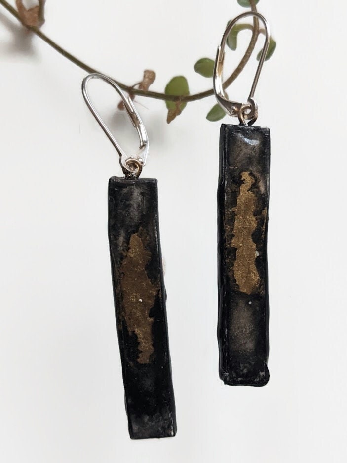 REVERSIBLE Bar Earrings Black Stick Ceramic 016