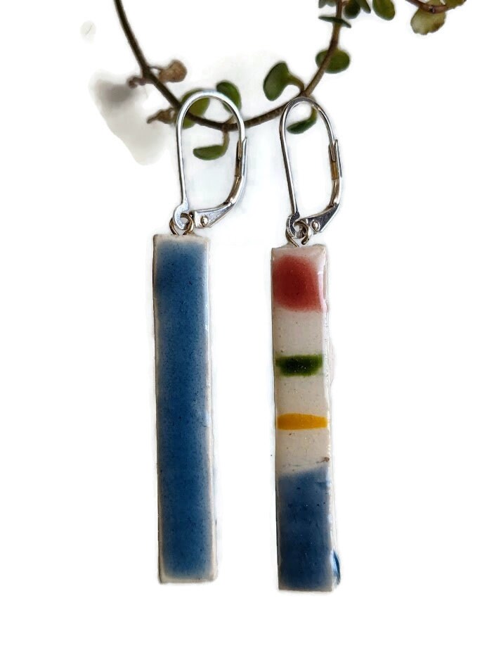 Striped Bar Earring REVERSIBLE Ceramic Dangle 020