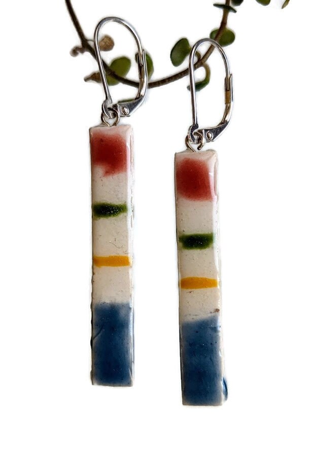 Striped Bar Earring REVERSIBLE Ceramic Dangle 020