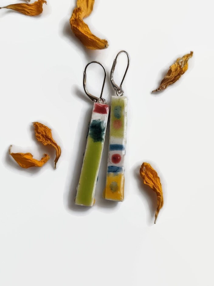 REVERSIBLE Colorful Ceramic Porcelain Bar Earrings