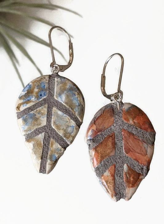 Blatt Ohrringe REVERSIBLE Mosaik Fliesen Kunst Schmuck Geschenk für Sie 063