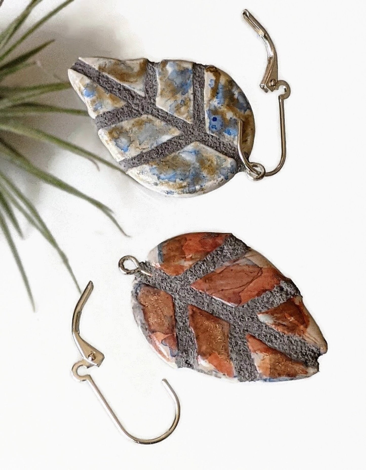 Blatt Ohrringe REVERSIBLE Mosaik Fliesen Kunst Schmuck Geschenk für Sie 063