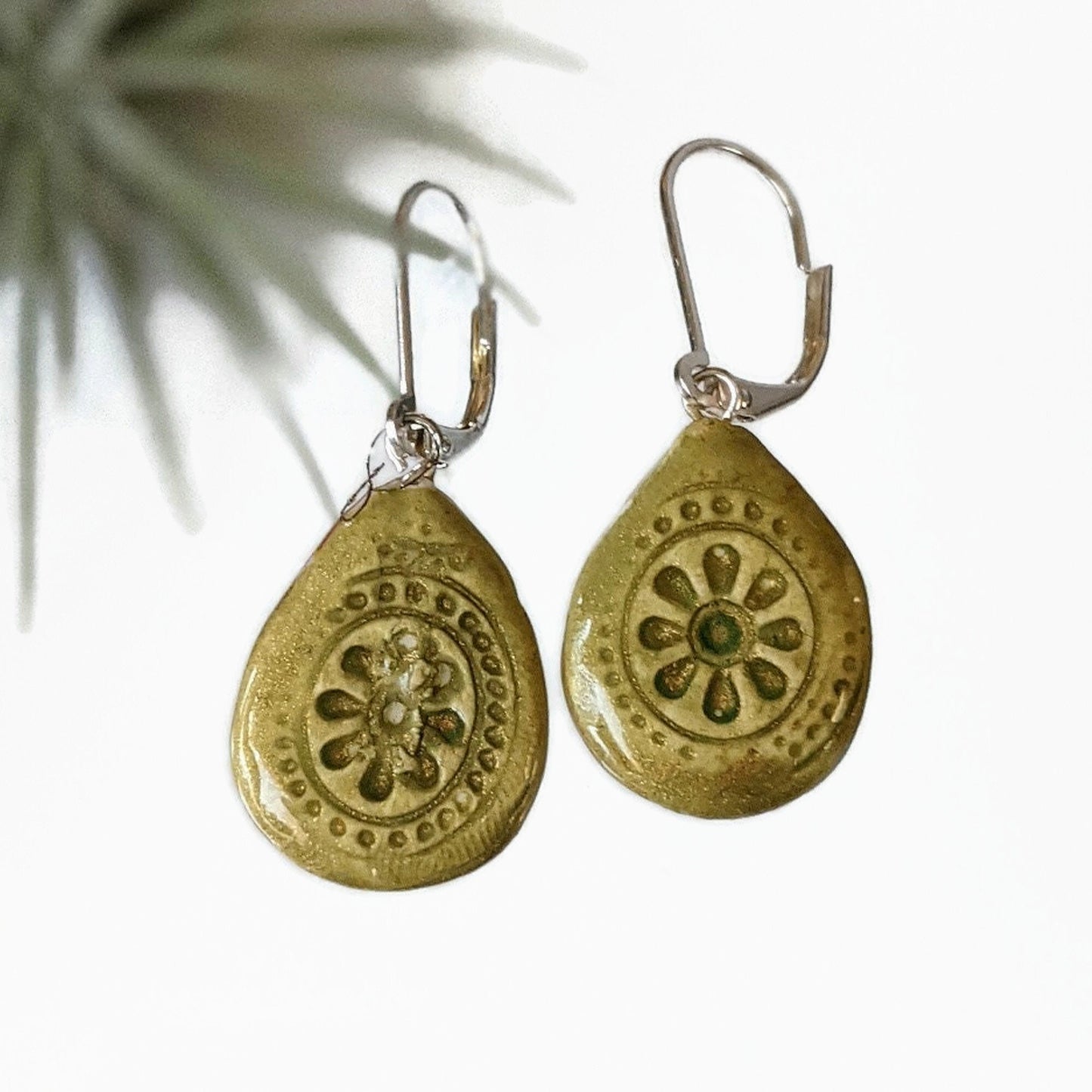 Ceramic Teardrop Earrings REVERSIBLE Dangles 059