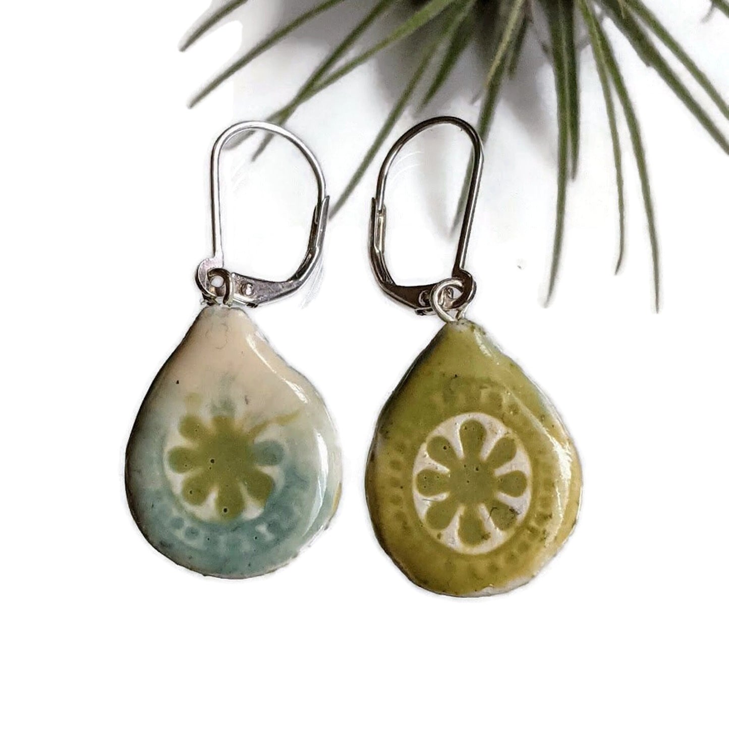 REVERSIBLE Ceramic Tile Teardrop Earrings 046