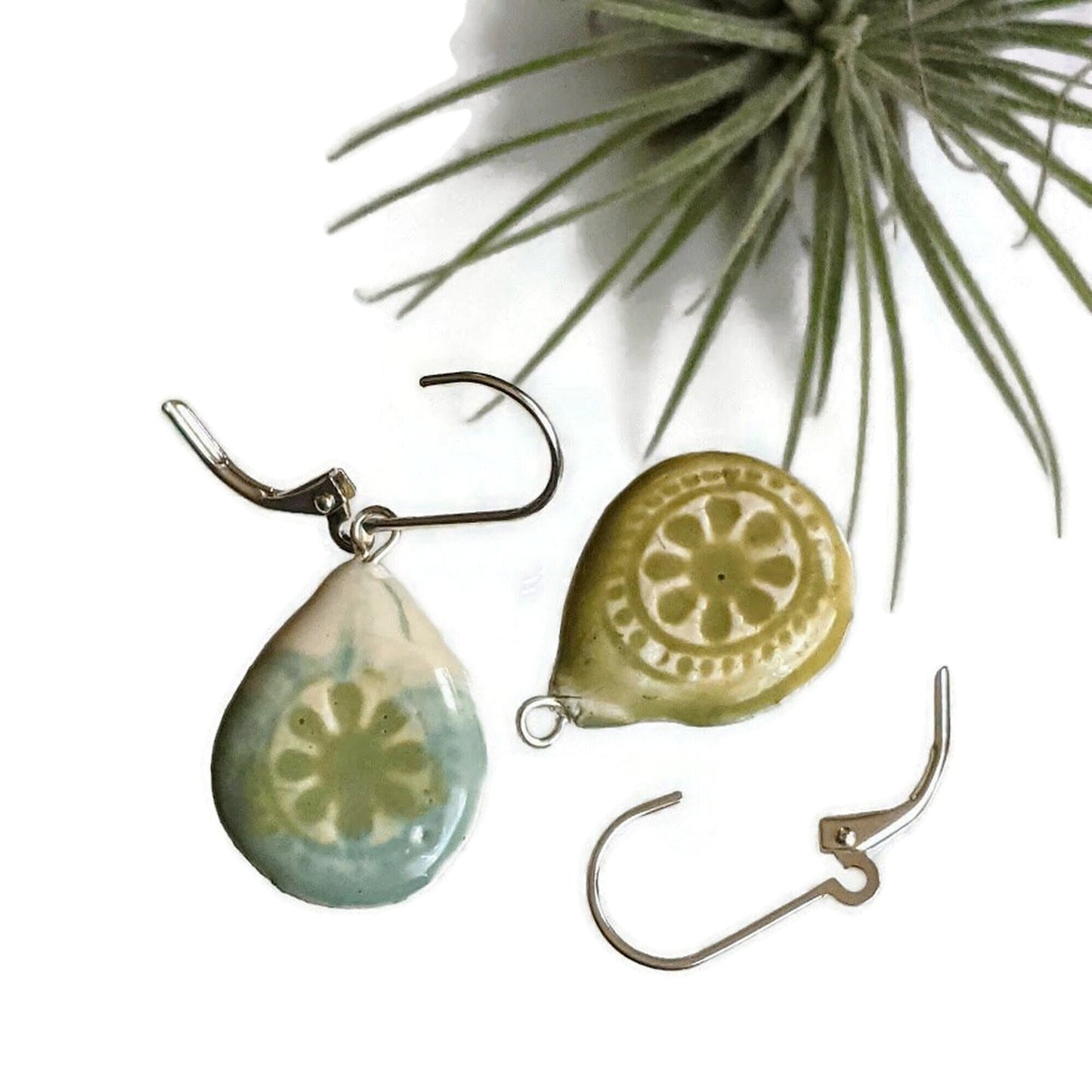 REVERSIBLE Ceramic Tile Teardrop Earrings 046