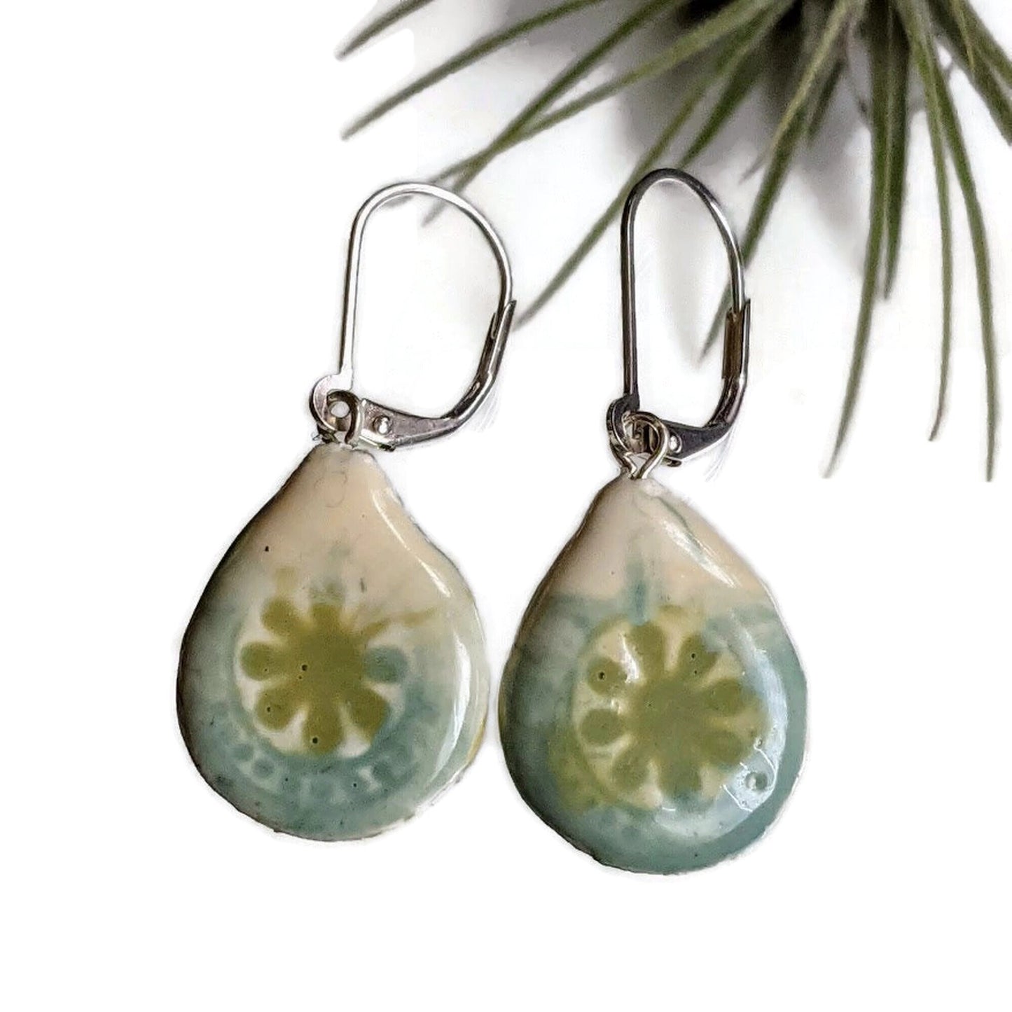 REVERSIBLE Ceramic Tile Teardrop Earrings 046