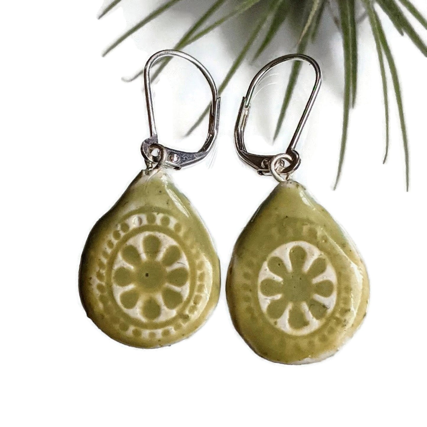 REVERSIBLE Ceramic Tile Teardrop Earrings 046