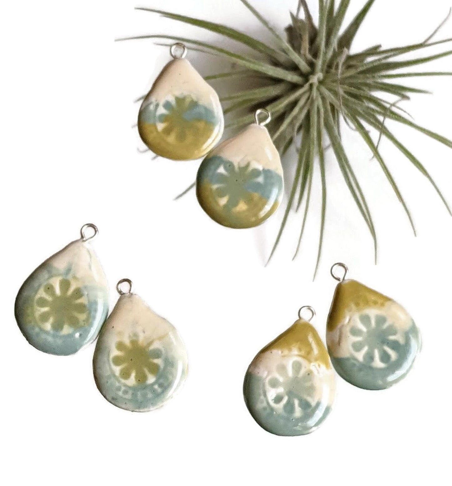 REVERSIBLE Ceramic Tile Teardrop Earrings 046