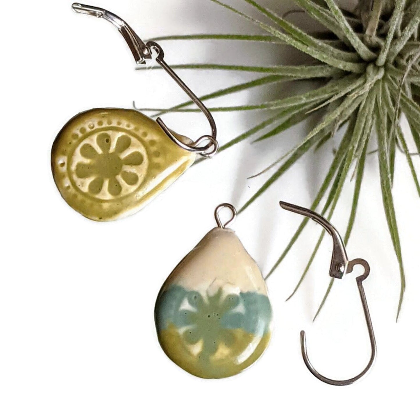 REVERSIBLE Ceramic Tile Teardrop Earrings 047