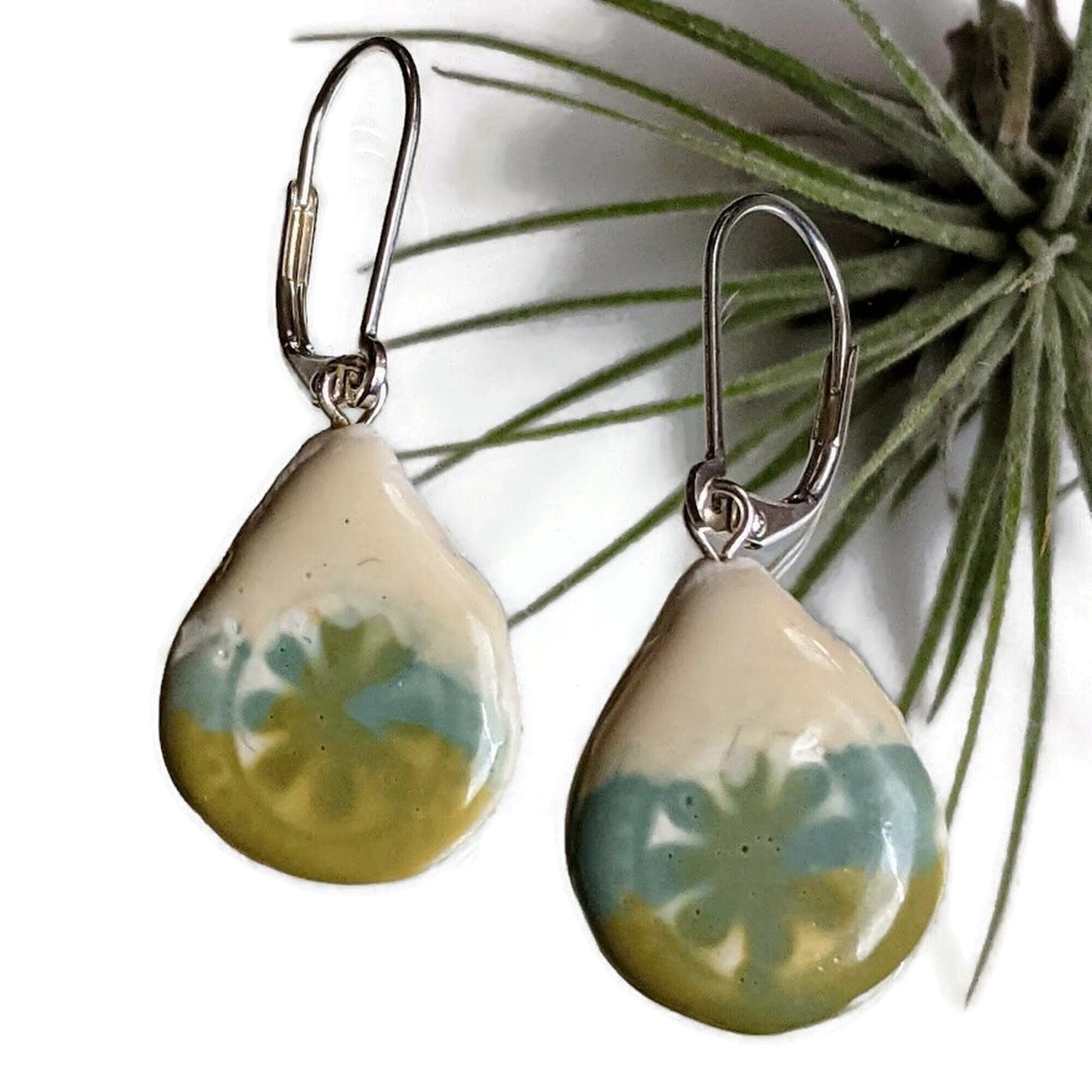 REVERSIBLE Ceramic Tile Teardrop Earrings 047