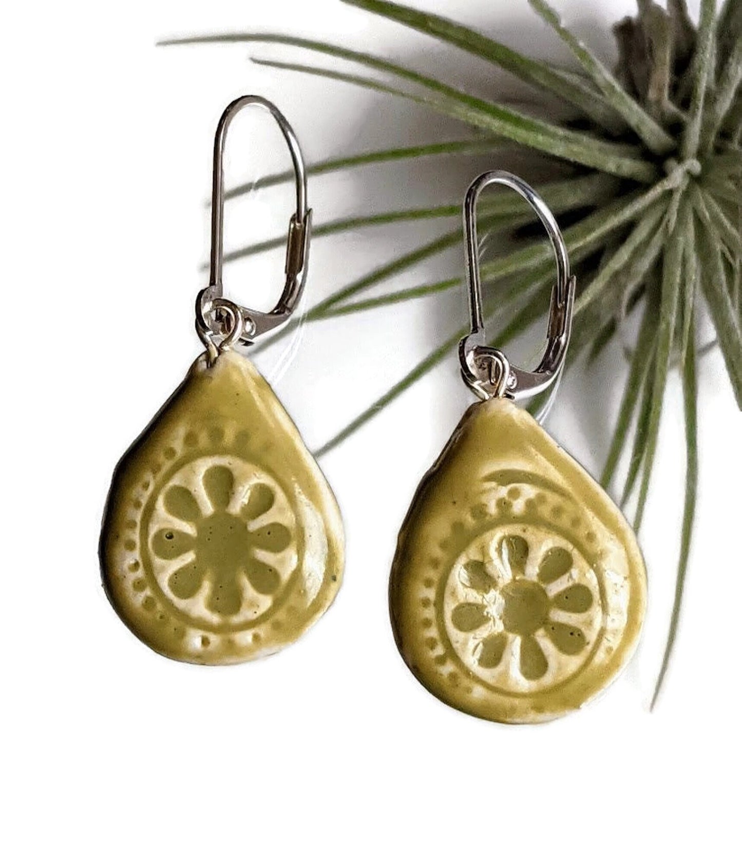 REVERSIBLE Ceramic Tile Teardrop Earrings 047