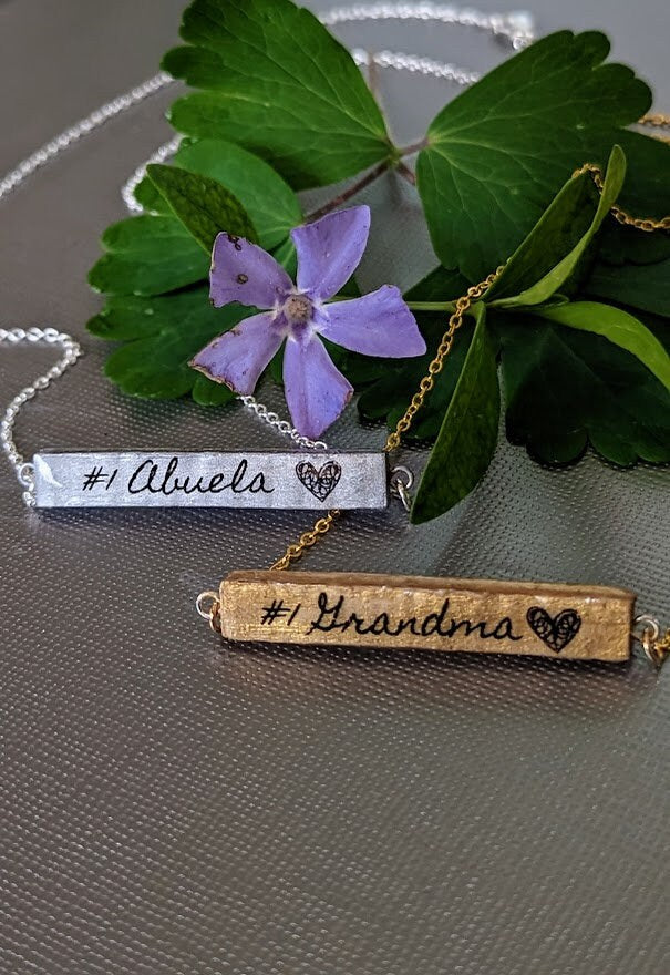 Personalized REVERSIBLE Bar Necklace Grandmother Abuelita Nonna Grandma Glamma