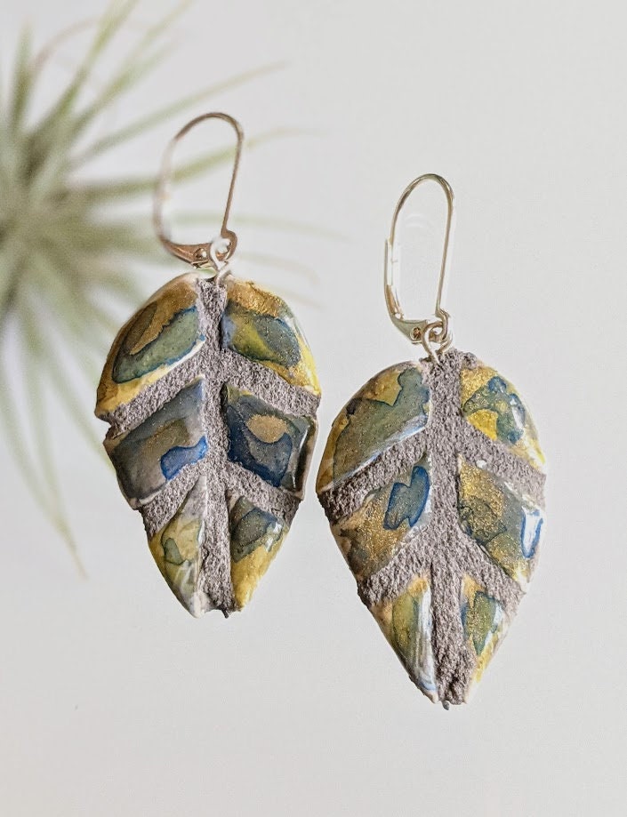 Blatt Ohrringe REVERSIBLE Mosaik Fliesen Kunst Schmuck Geschenk für Sie 100