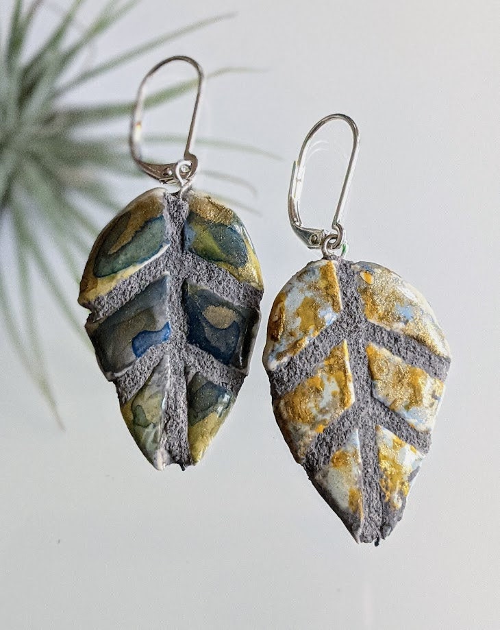 Blatt Ohrringe REVERSIBLE Mosaik Fliesen Kunst Schmuck Geschenk für Sie 100