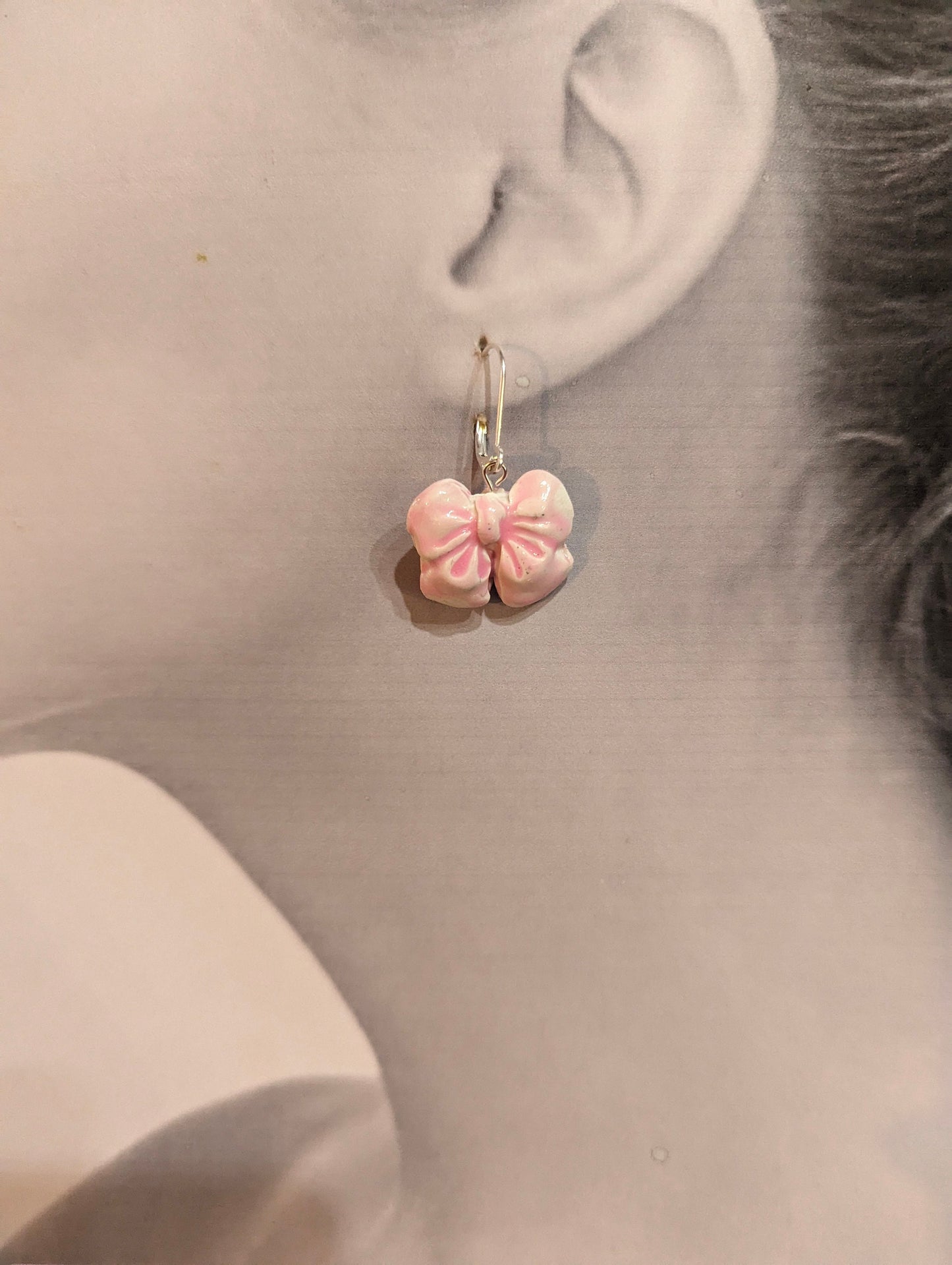 Ceramic Bow REVERSIBLE Earrings Dainty Coquette Bridesmaid Dangles